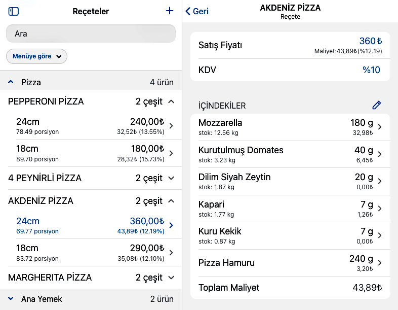 Stok ve maliyet kontrolü